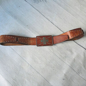 Vintage Guess Genuine Leather Studded Brown Belt Size M Iron Cross